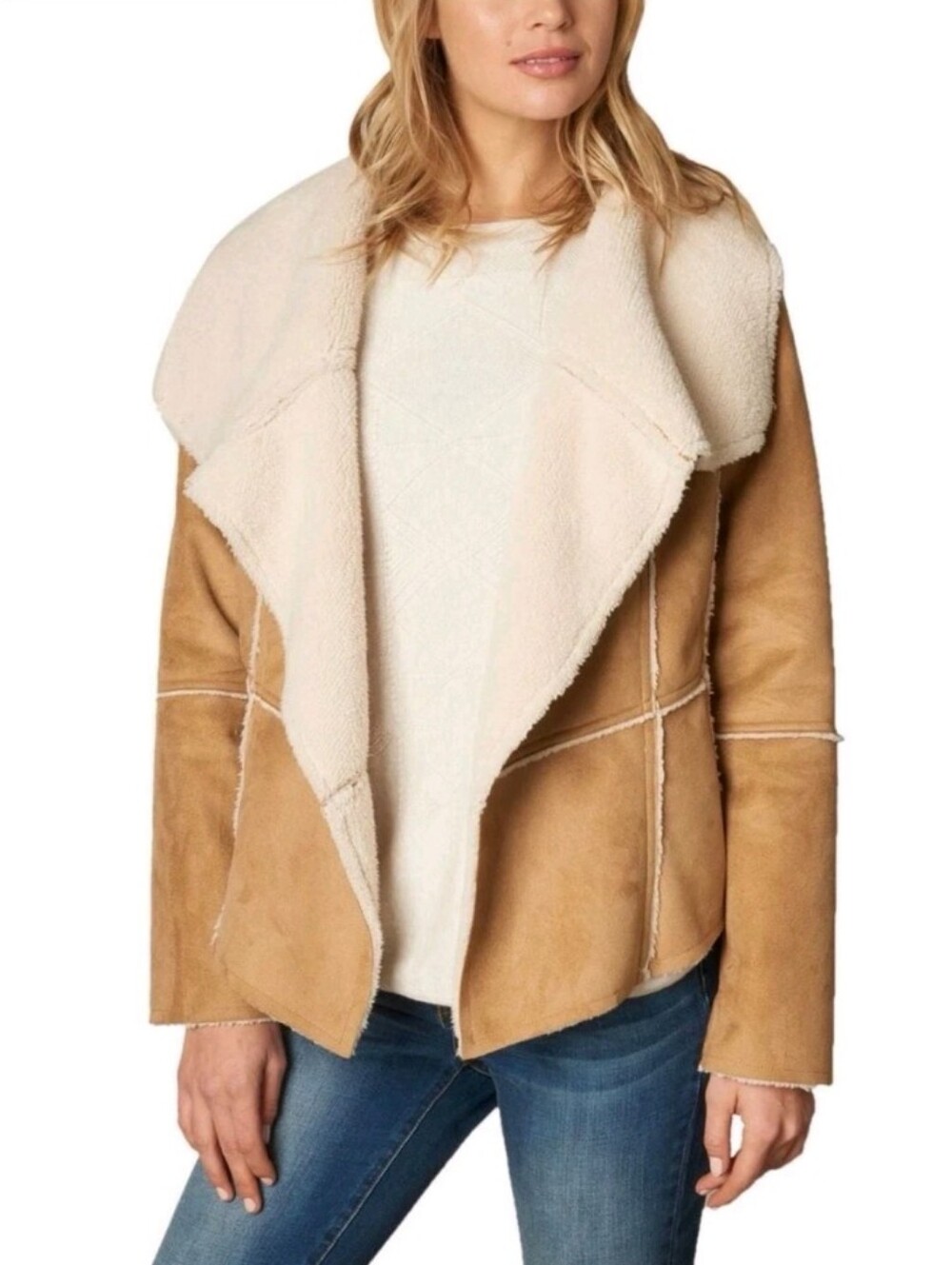 Prana Women's Faux Suede Sherpa-Lined Open Front Jacket - Camel